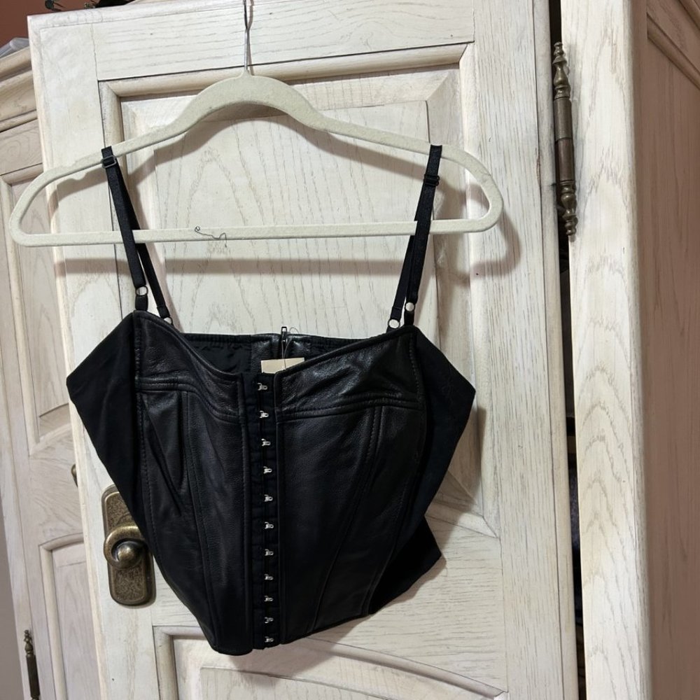 LEATHER BUSTIER WITH HOOK AND EYE FRONT CLOSURE